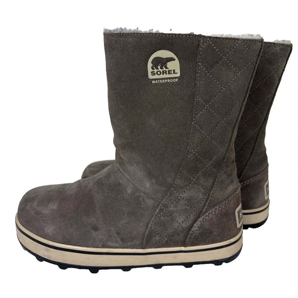 Sorel Glacy Waterproof Snow‎ Boots Suede Leather 6M Taupe